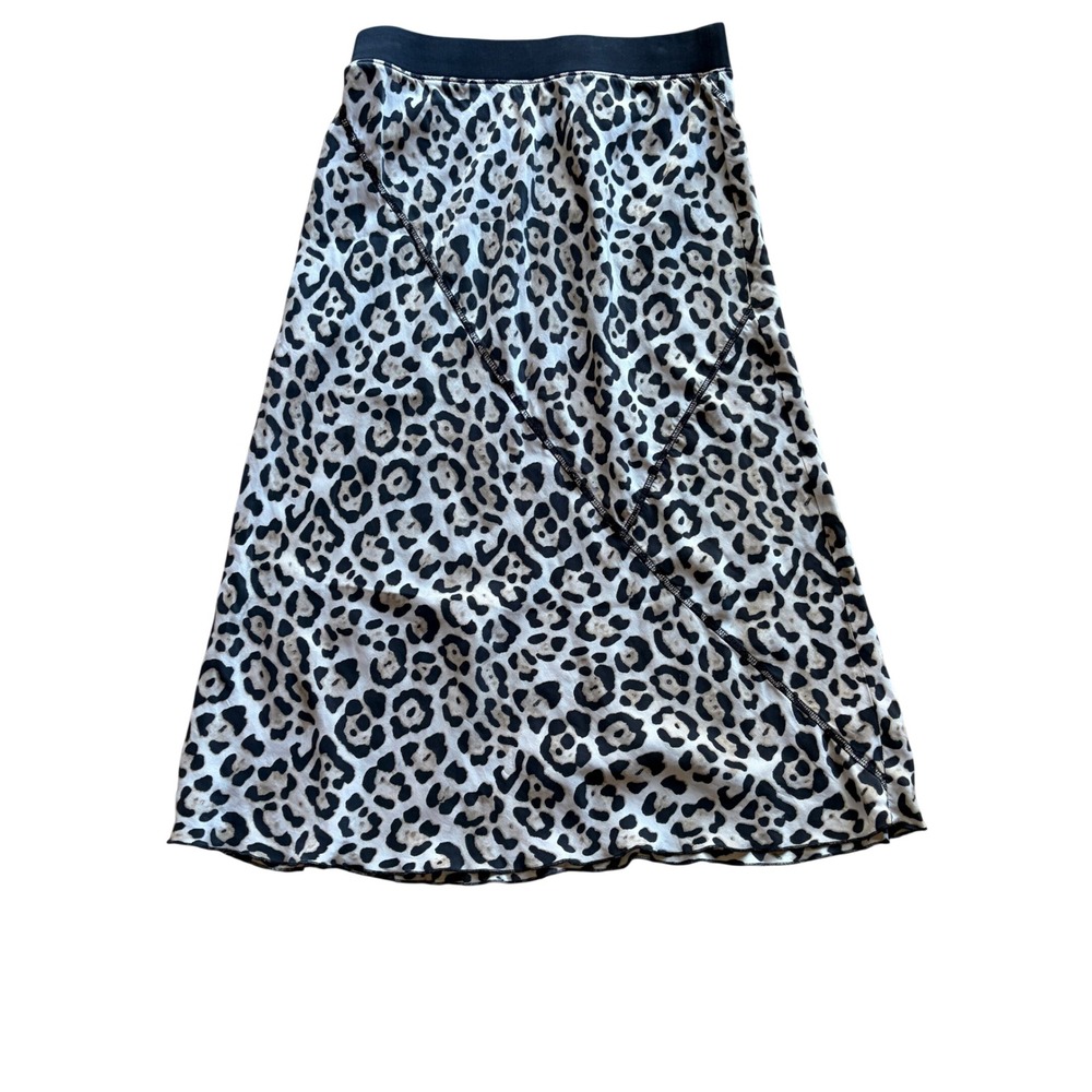ATM Anthony Thomas Melillo Silk Leopard Skirt XS Black Tan Animal Print Slip